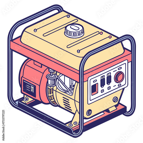 Yellow and coral generator with blue frame diesel generator