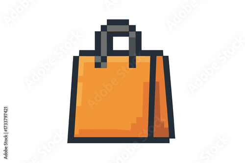 Shopping bag icon in pixel art style. 8-bit retro video game asset. Vector symbol for e-commerce, online store, sale, and purchase. Merchandise or gift bag graphic element.