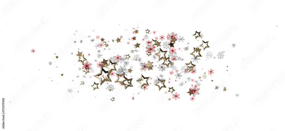 Naklejka premium Christmas star and snowflake confetti illustration on a white background. Ideal for holiday greeting cards, design projects, and festive backgro
