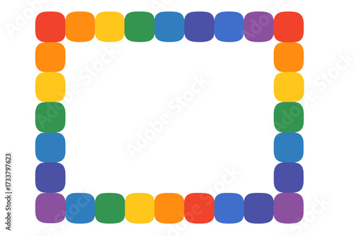 Rainbow pride month block frame background template. Rounded tiles seamless pattern for lgbt parade. Vector flat illustration for gay rights celebration with copy space.