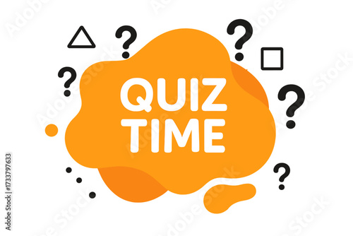 Quiz time vector banner in liquid style. Questions and answers game concept. Questionnaire, poll, or survey template. Education, business, and social media design element.