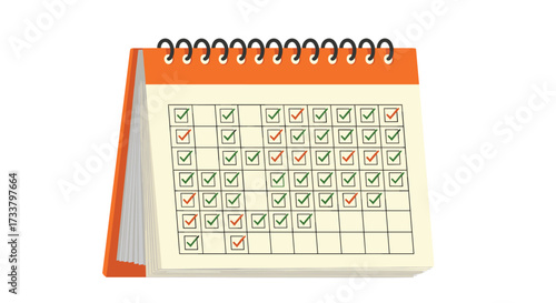 A close up of a calendar with many checkmarks on it.