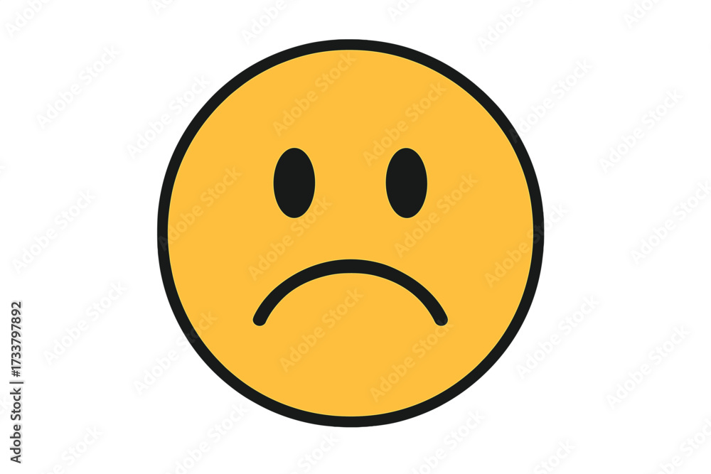 Fototapeta premium Sad emoticon vector icon. Unhappy face emoji expressing sadness, disappointment, and negative feelings. Simple flat design for social media, feedback, and emotional concepts.