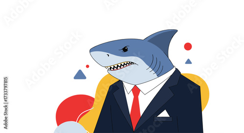 A business shark in a suit looking angry and ready for a negotiation.