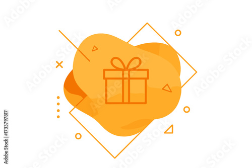 Refer a friend program concept. Gift box on a liquid shape. Modern vector banner for business, affiliate marketing, social media promotion and customer rewards strategy.