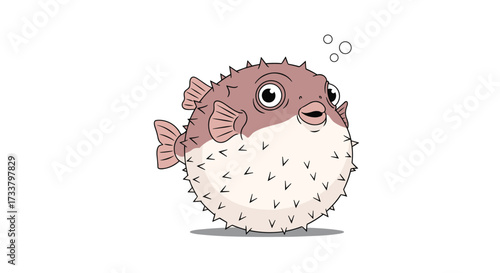 This is a cartoon illustration of a pufferfish blowing itself up to defend itself from predators.