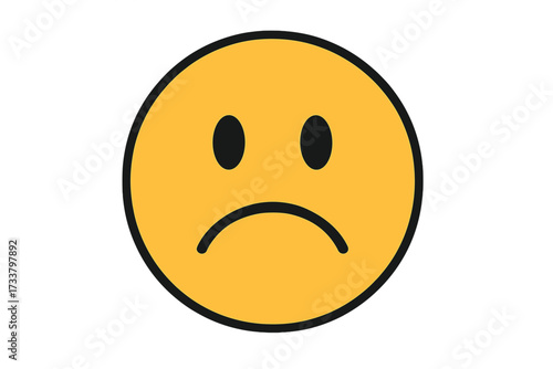 Sad emoticon vector icon. Unhappy face emoji expressing sadness, disappointment, and negative feelings. Simple flat design for social media, feedback, and emotional concepts.