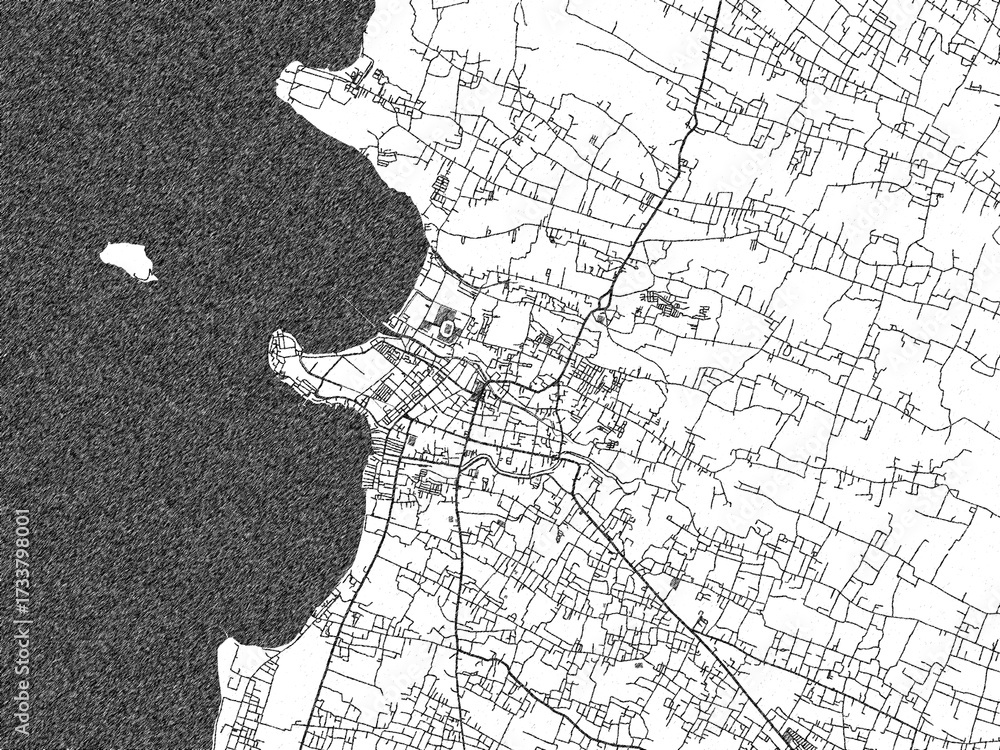 Fototapeta premium Decorative monochrome illustration of Jepara, Indonesia, showing its detailed grid.