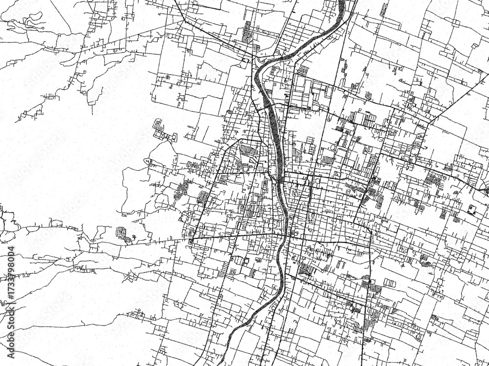 Naklejka premium Minimalist monochrome city map of Kediri, Indonesia, illustrated with urban detail.