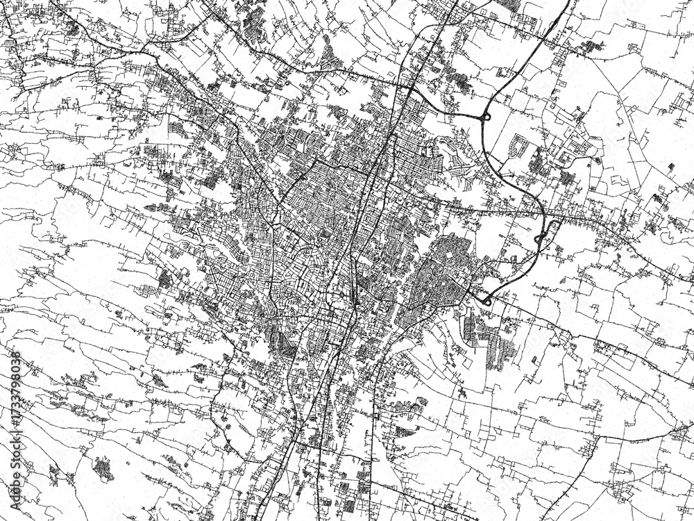 Obraz premium Urban black and white map of Malang, Indonesia, designed in a sketch style for prints.