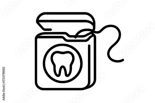 Dental floss icon. Simple line vector graphic for dental care and oral hygiene concepts. Tooth symbol on container. Stomatology and dentistry health illustration.
