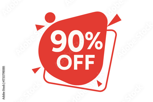 Special offer 90% OFF sale red tag. Vector modern geometric retro bubble design. Discount offer price label, symbol for promotion. Ninety percent off sticker illustration.