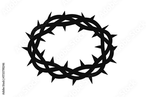 Crown of thorns silhouette icon. Christian symbol of the crucifixion of Jesus Christ. Religious vector illustration for Easter and Good Friday. Symbol of suffering and sacrifice.