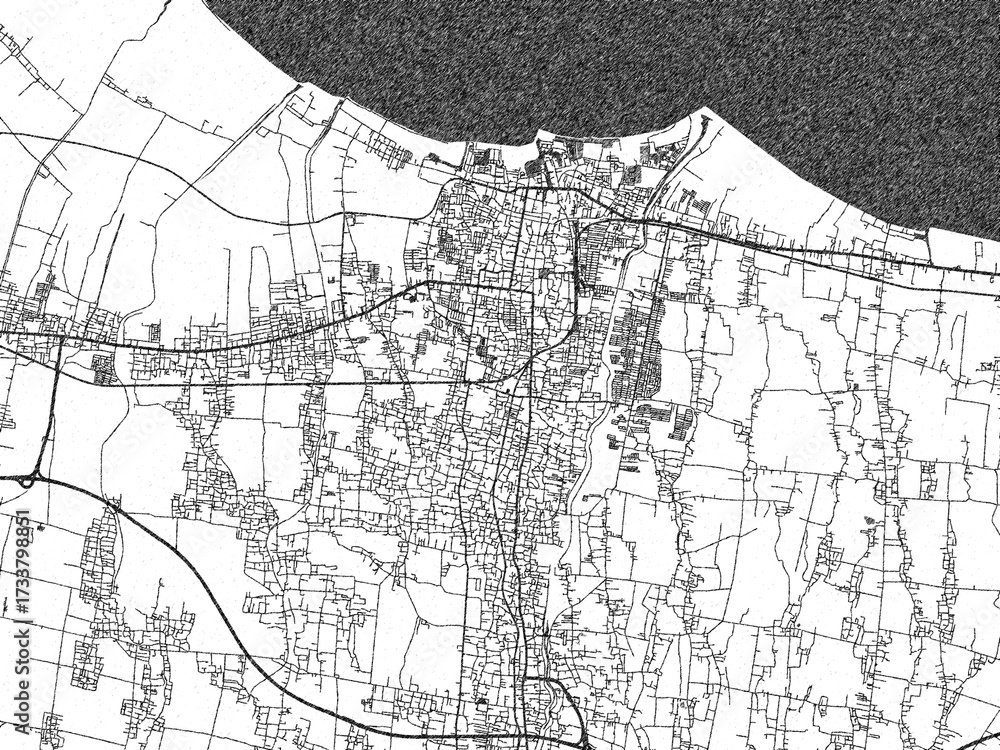 Naklejka premium Monochrome sketch map of Tegal, Indonesia, ideal for posters, prints, and travel design.