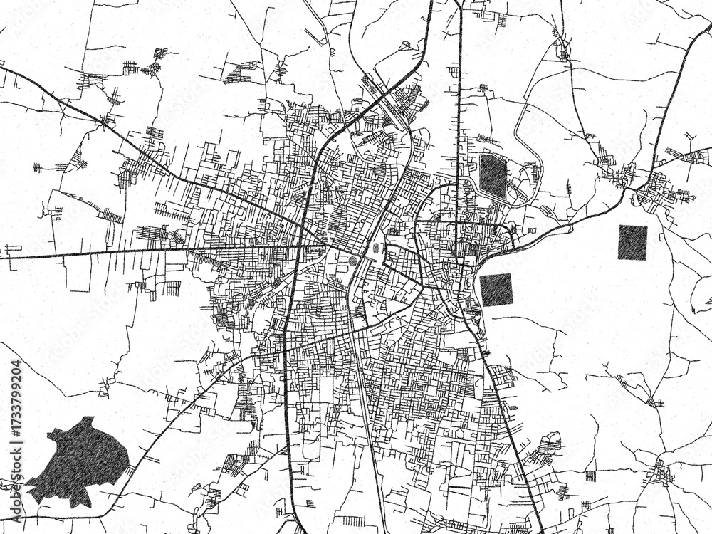 Naklejka premium Detailed artistic sketch map of Anantapur, India, in monochrome black and white.