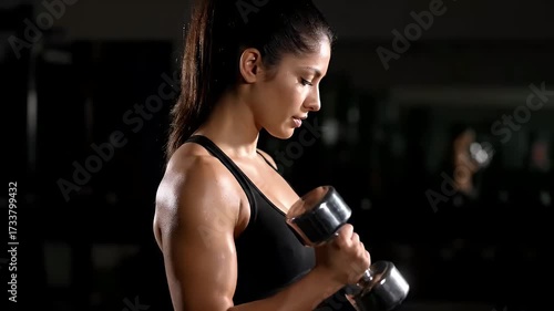 Strong Woman Training With Dumbbell