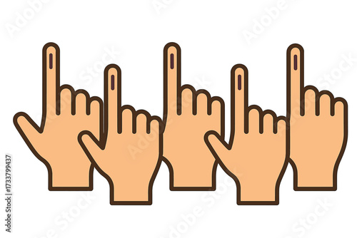Indian election voting concept. Multiple hands with inked fingers, a symbol of casting a vote in a democracy. General election, polling day, and citizen's duty in India.