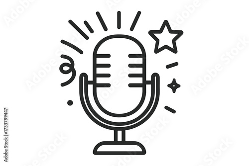 Karaoke party line icon. Retro microphone for music performance or stand-up comedy show. Vector symbol for podcast, broadcast, or live event. Voice recording, singing star.