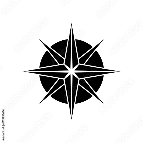 Black compass rose with circle