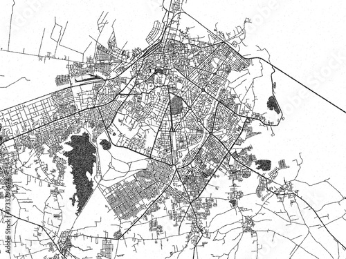 Tableau sur toile Detailed artistic sketch map of Bhavnagar, India, in monochrome black and white