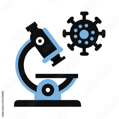 Microscope examining a virus particle representing scientific research and disease investigation