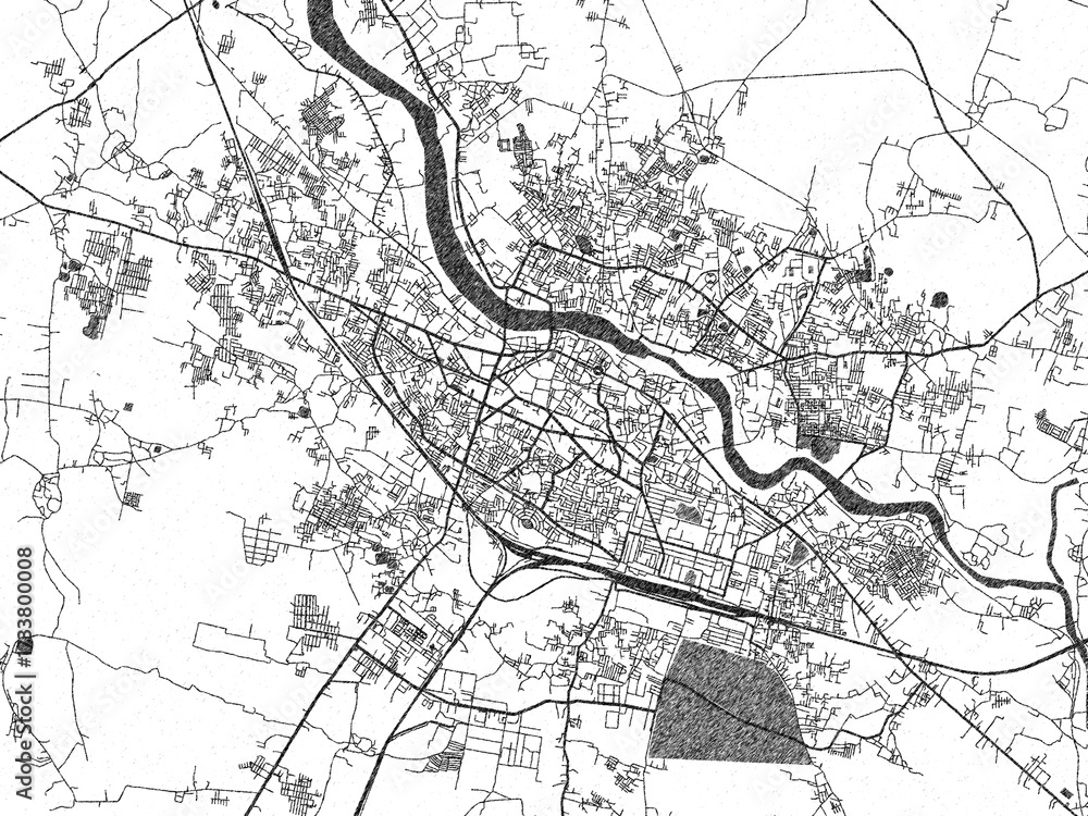 Naklejka premium Poster-ready black and white illustration map of Bilaspur, India, detailed and artistic.