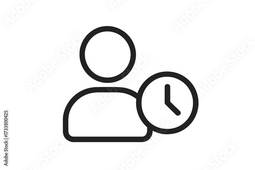 User and clock icon concept. Time management, schedule, history, or temporary status symbol. Minimal vector for apps, web, and graphic design. Work hours, productivity concept.