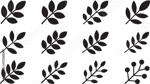 Leaf Branch Silhouette Vector Icons Collection for Botanical Design