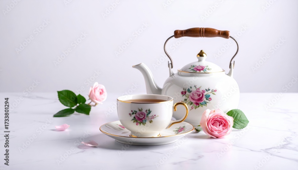 Fototapeta premium Elegant White Floral Tea Set