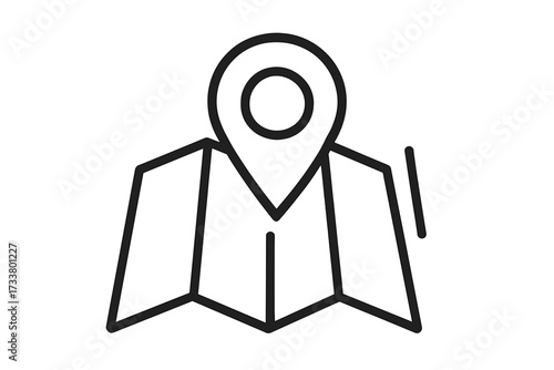 Map pointer icon with location pin. Linear vector for navigation, destination, and travel route. GPS sign for positioning and direction. Simple symbol for tourism and geography.