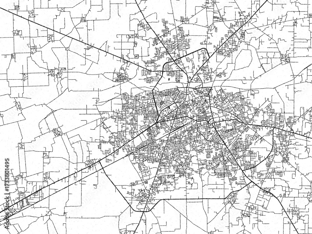 Naklejka premium Artistic monochrome city map of Hoshiarpur, India, created in a hand-drawn style.