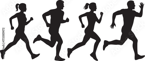 Jogging and Running Vector Icons Set of Athletes Silhouettes Collection