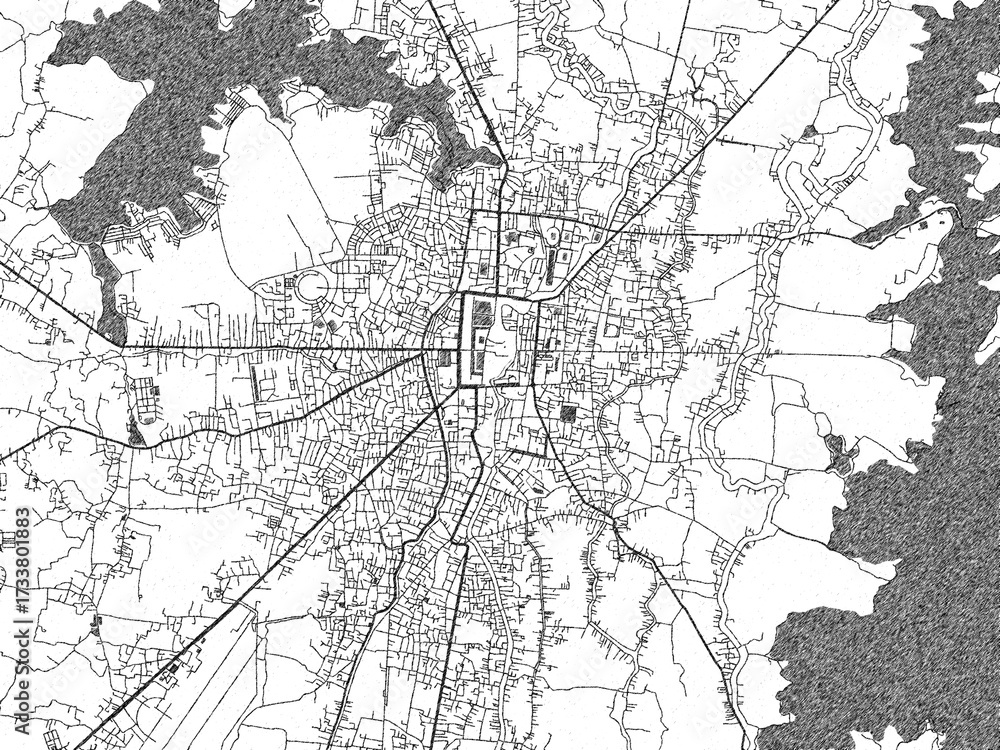 Fototapeta premium Hand-drawn style black and white city map of Imphal, India, ready for wall art or editorial projects.