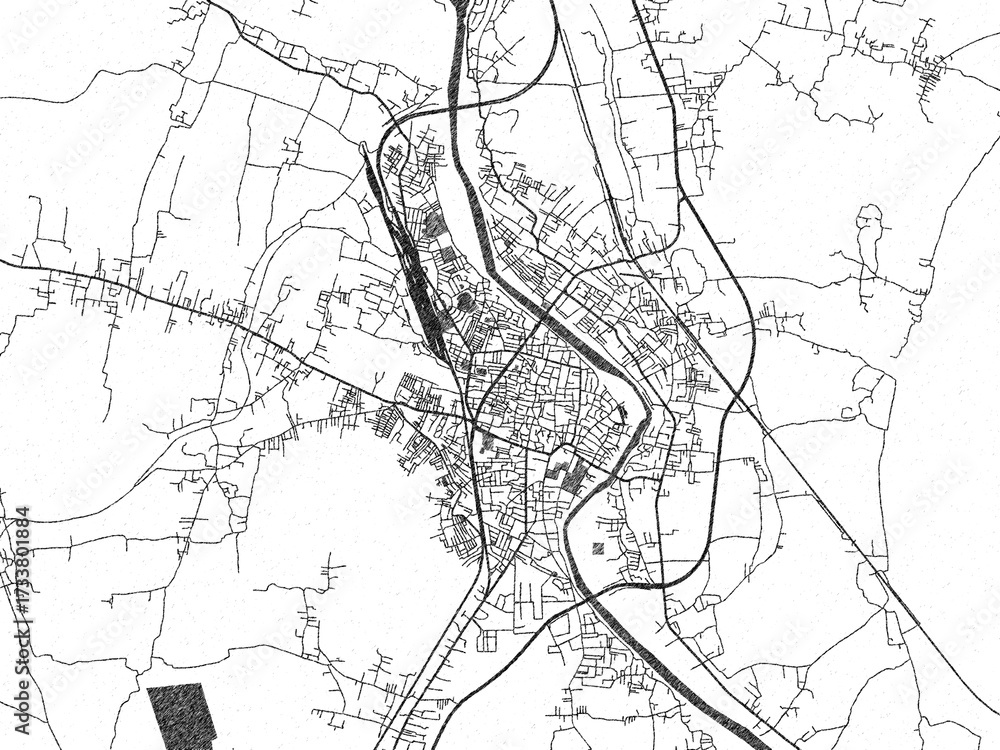 Naklejka premium Monochrome hand-drawn map of Ingraj Bazar, India, ideal for decorative and editorial use.