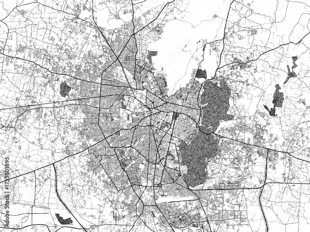 Fototapeta premium City map illustration of Jaipur, India, rendered in black and white sketch style.