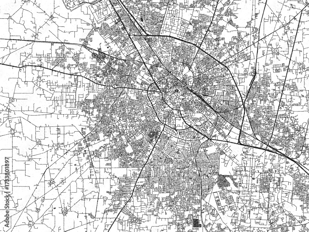 Fototapeta premium Monochrome sketch map of Jalandhar, India, ideal for posters, prints, and travel design.