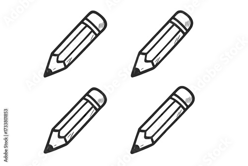 Pencil icon set vector. Hand drawn doodle sketch illustration. School and office writing tool. Education symbol. Stationery object. Back to school concept. Art supply design.