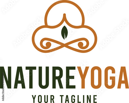 Abstract Natural Yoga logo template, Nature Yoga Wellness Logo, Eco-Friendly Yoga and Meditation Symbol with Leaf and Organic Lines