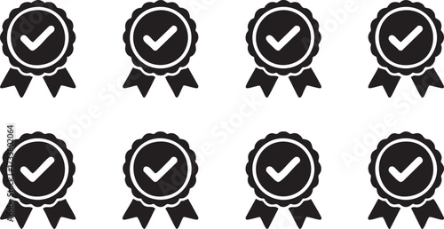 Award Badge Vector Icons with Checkmark Silhouette Certification Set