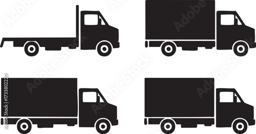 Cargo Truck Vector Silhouette Icons Collection for Delivery and Transport