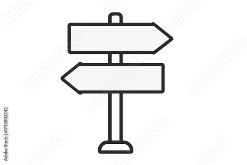 Signpost with two arrows in opposite directions. Concept of choice, decision making, dilemma, alternatives and crossroads. Yes or no, right or wrong. Business strategy path.