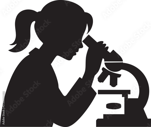 Medical and Biological Research Silhouette Vector Illustration of Microscope Use