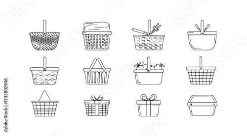 Vector art of collection of basket