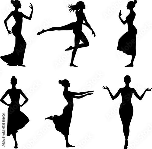 Dancing Woman Silhouette Collection Illustration