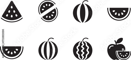 Summer Fruit Vector Set Featuring Watermelon Slices and Whole Icons