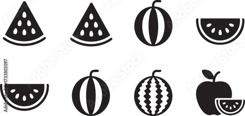 Watermelon Vector Icons Collection of Whole Fruits and Slice Silhouettes