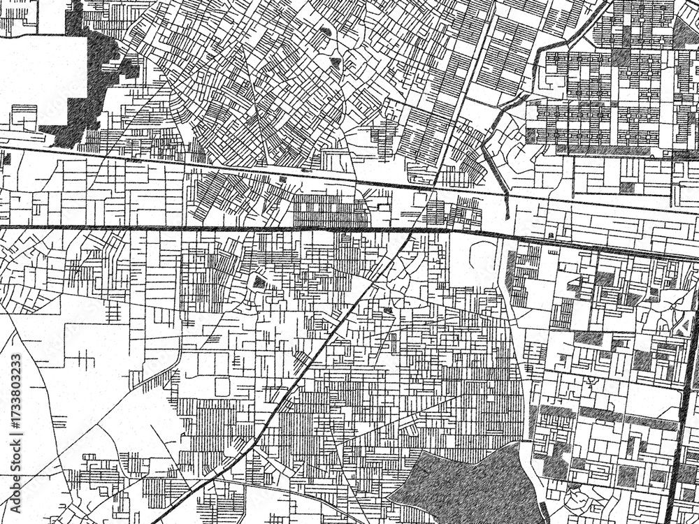 Naklejka premium Artistic urban sketch of Nangloi Jat, India, detailed in black and white map form.