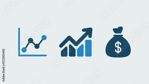 Set of business and finance icons flat vector design elements for data analysis and investment isolated on white background