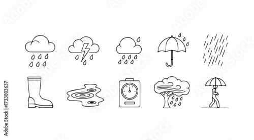 Vector art of rainy weather line icons