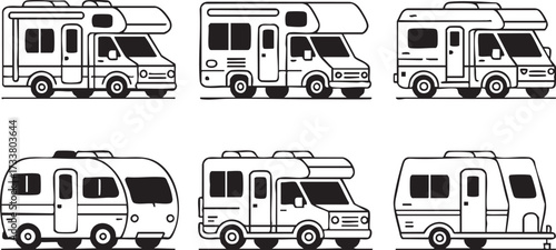 Recreational Vehicle Vector Set Featuring Motorhomes and Caravans Icons